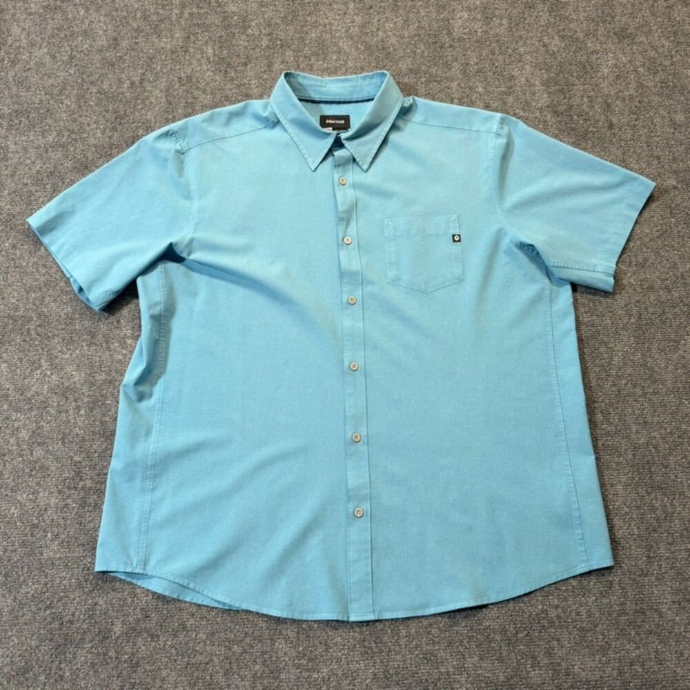 Marmot Mens XXL Short Sleeve Button Up Shirt Blue Lightweight Outdoor